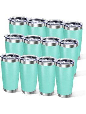 Mint Green 20oz Stainless Steel Tumblers - Double Wall Insulated Travel Mugs, 12